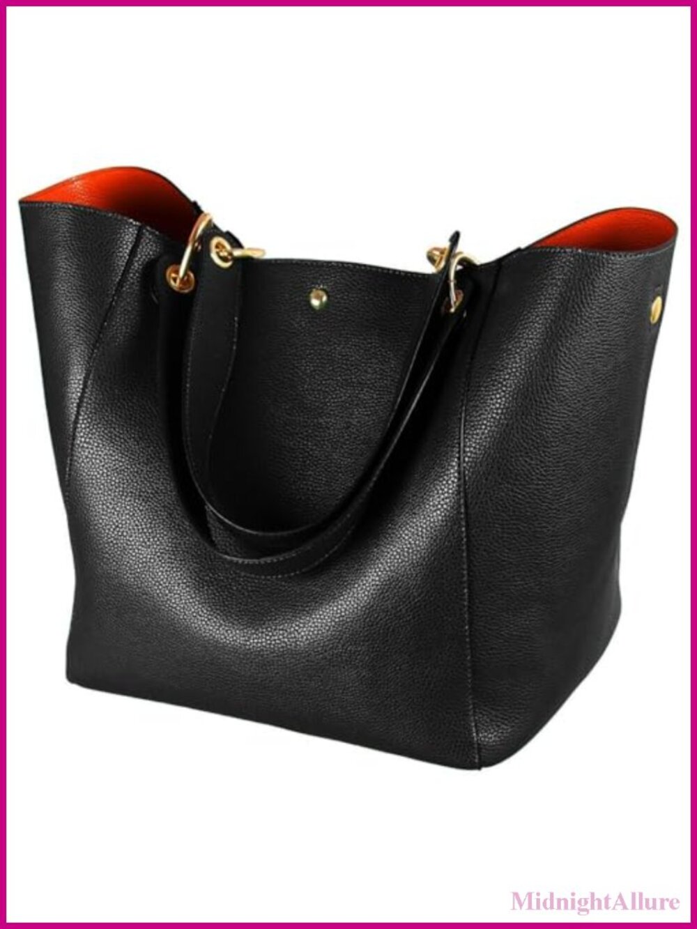 Large Vegan Leather Work Tote Bucket Bag with Shoulder Strap